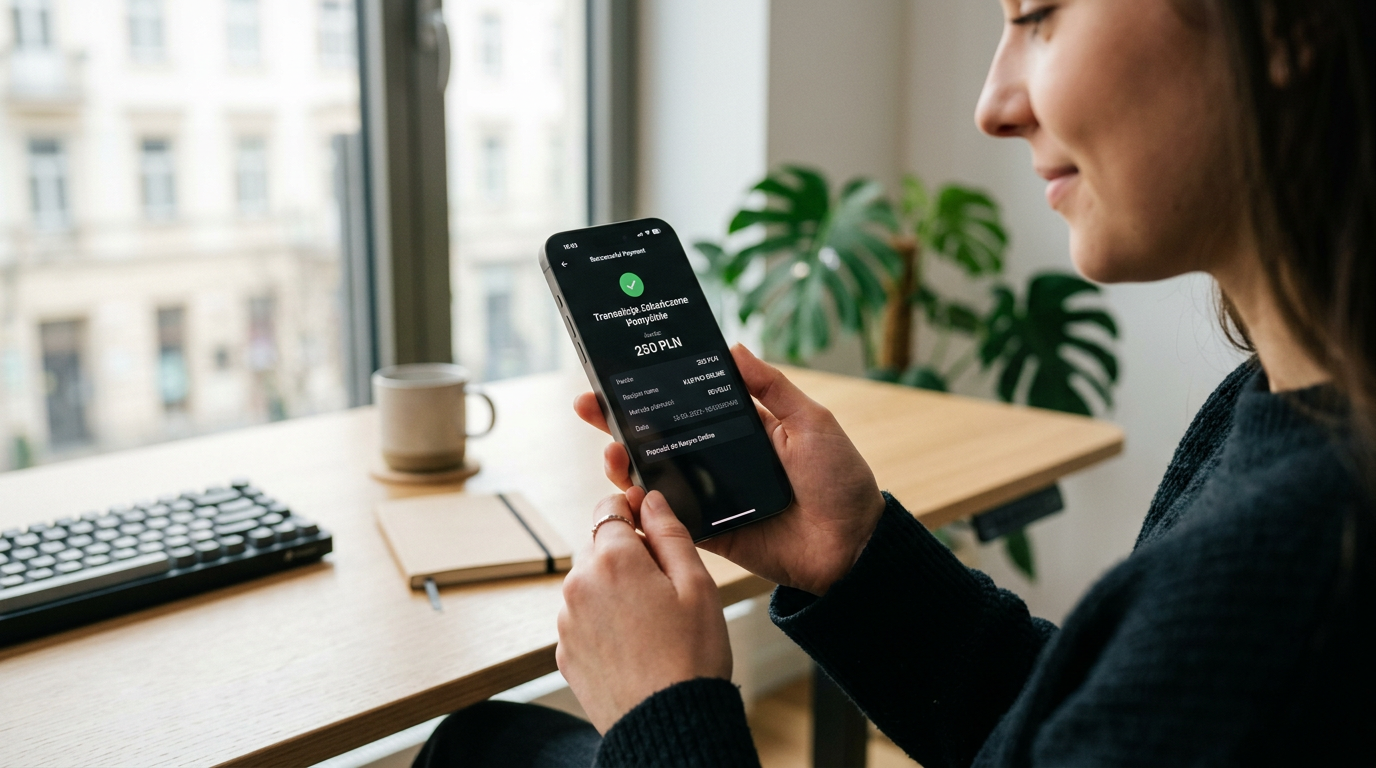 Smartfon z aplikacją Revolut potwierdzającą transakcję depozytu w kasynie online
