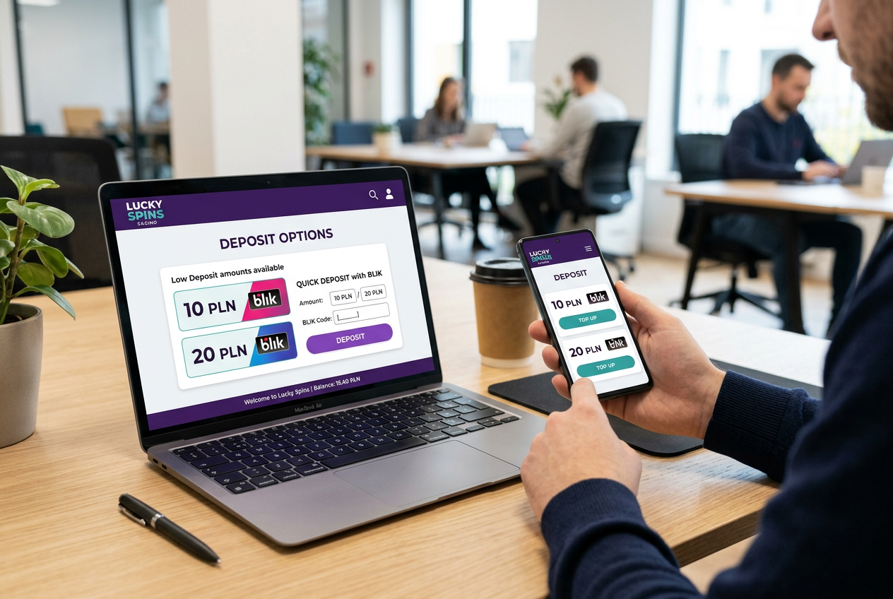 Interfejs kasyna online na smartfonie z opcjami niskiego depozytu BLIK