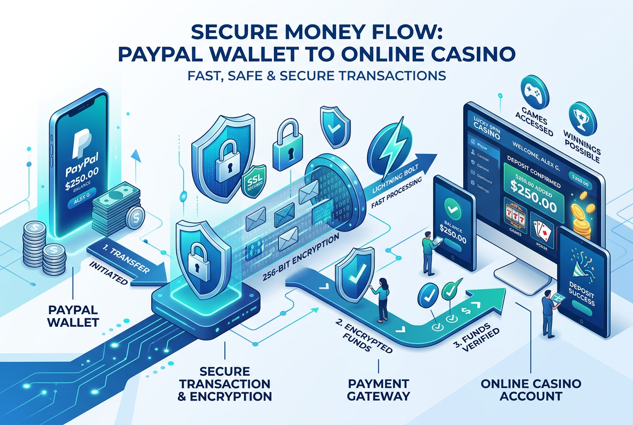 Schemat bezpiecznej płatności PayPal w kasynie online